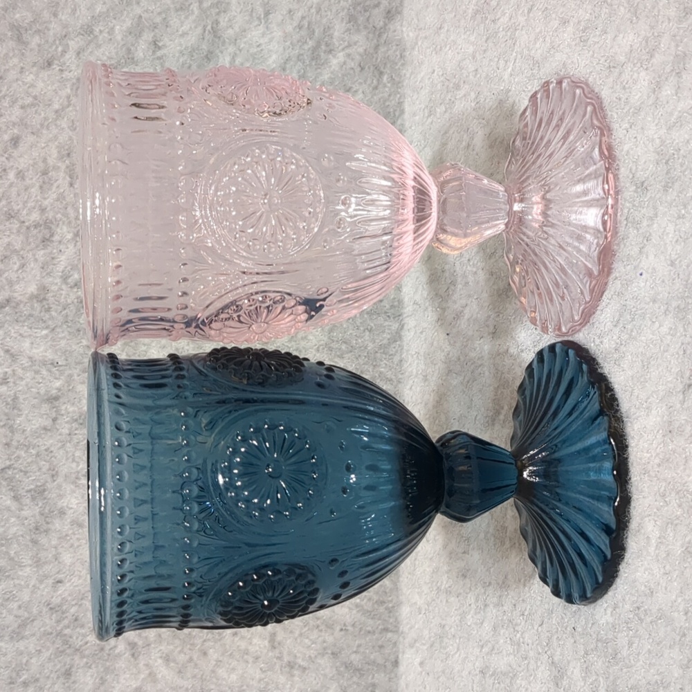 Anthropologie Embossed Colored Glass Boho Chic Wine Goblets Set of Four - Picture 4 of 10